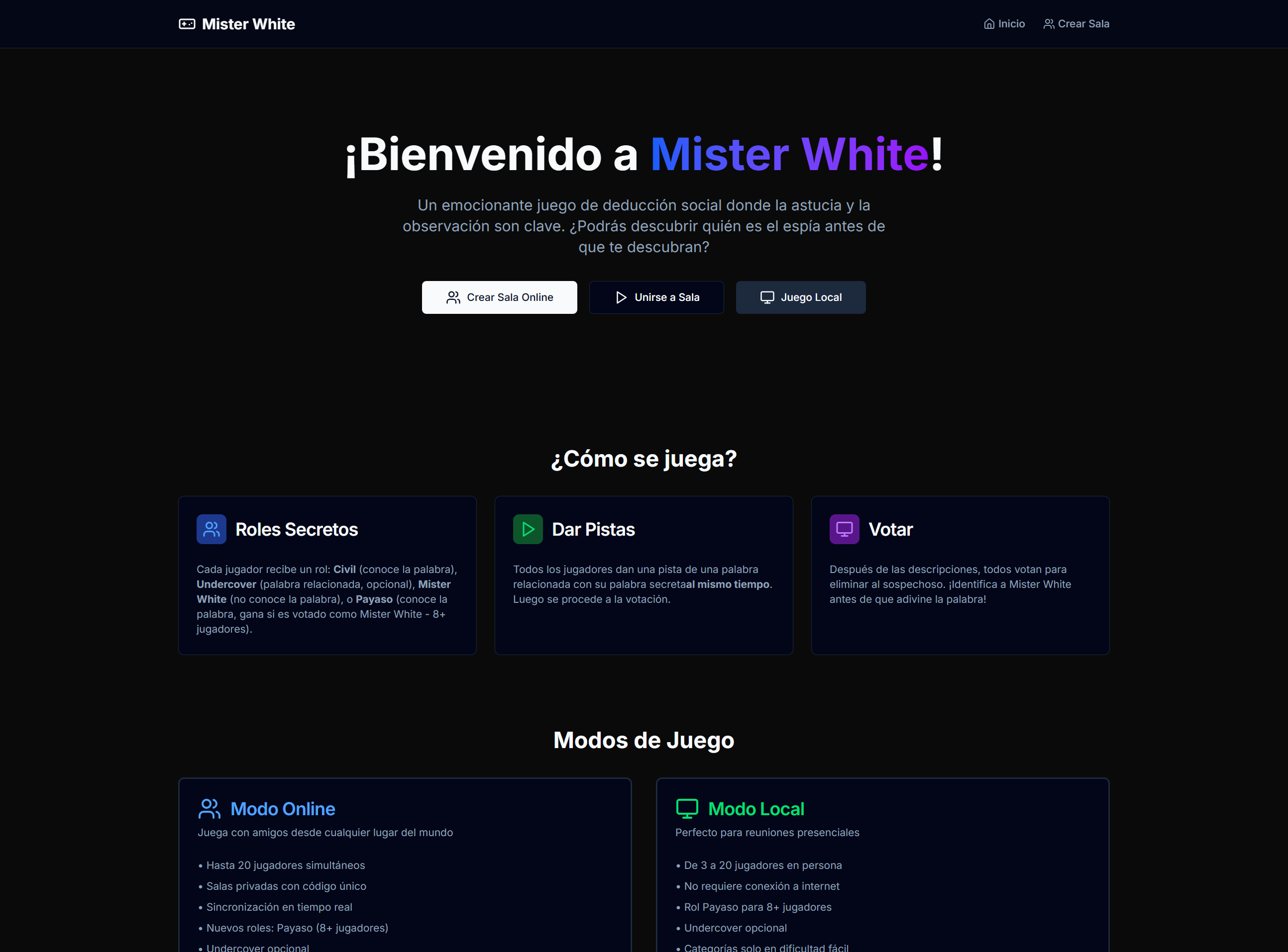 Mister White social deduction game UI