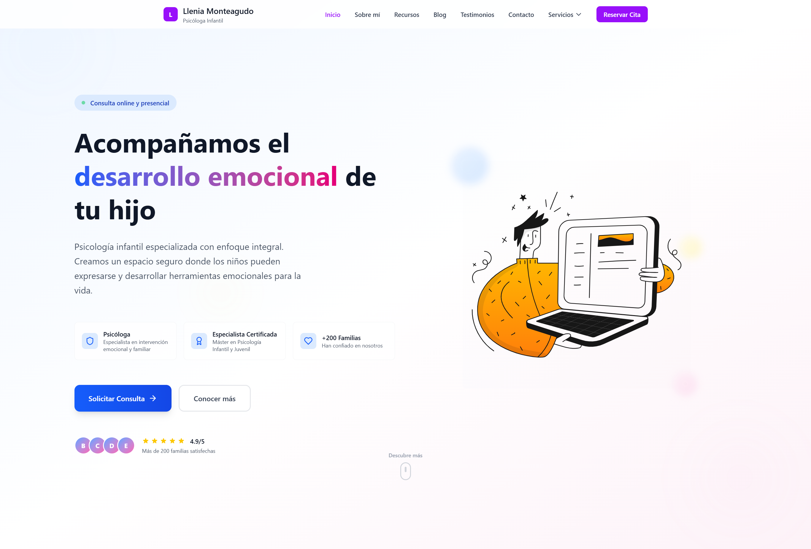 Child psychology web platform interface
